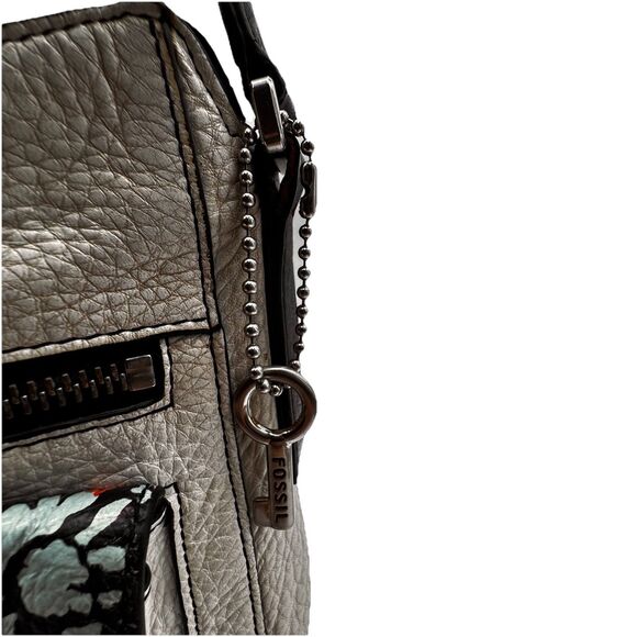 Fossil Off White Multi Color Leather Shoulder Bag Chunky Silver Hardware - Picture 3 of 16